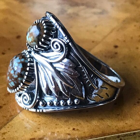 Genuine Turquoise Sterling Silver Eagle Ring Size 8 - Picture 8 of 10